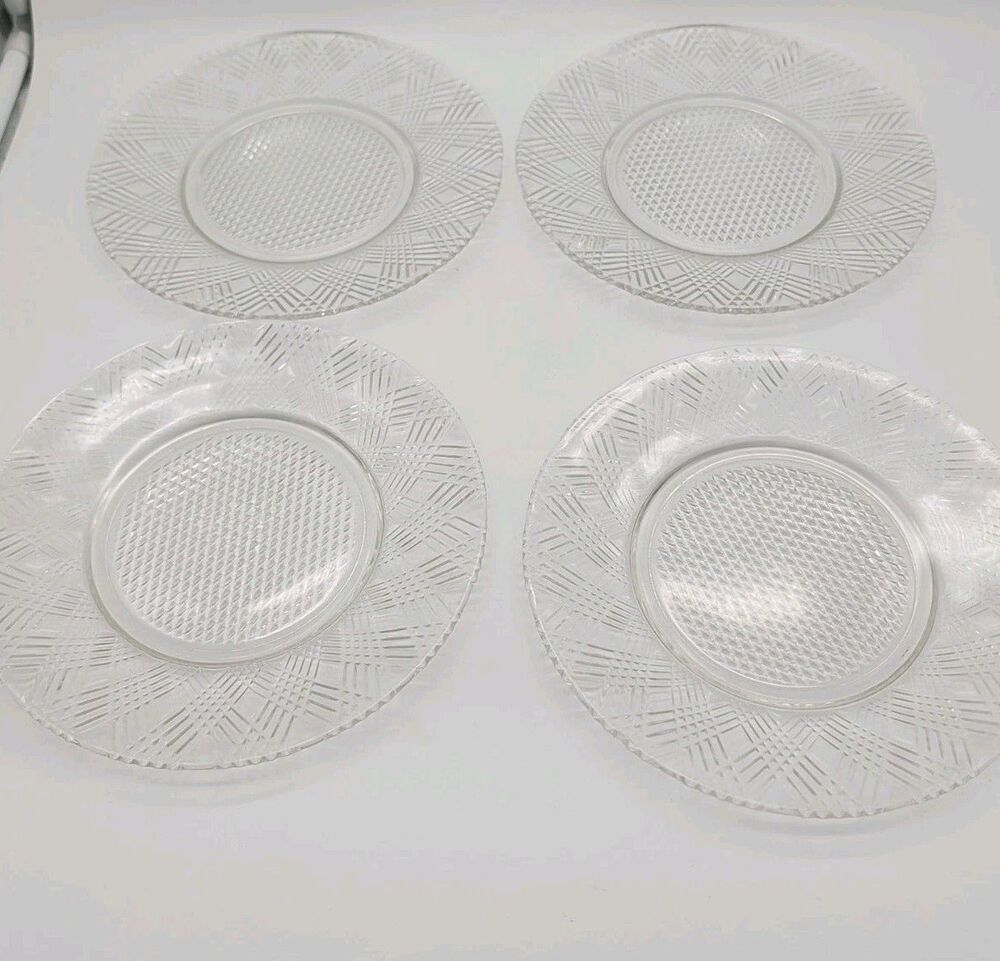 Hazel Atlas Starlight Luncheon Plate Crystal Salad 8.5" Set Of Four